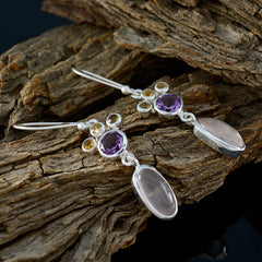 Riyo Nice Gemstone multi shape Faceted Multi Multi Stone Silver Earring gift for teacher's day