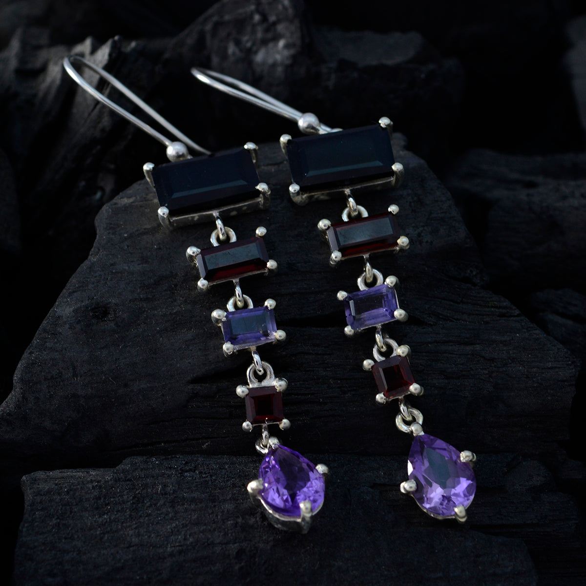 Riyo Nice Gemstone multi shape Faceted Multi Multi Stone Silver Earrings gift for women