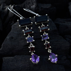 Riyo Nice Gemstone multi shape Faceted Multi Multi Stone Silver Earrings gift for women