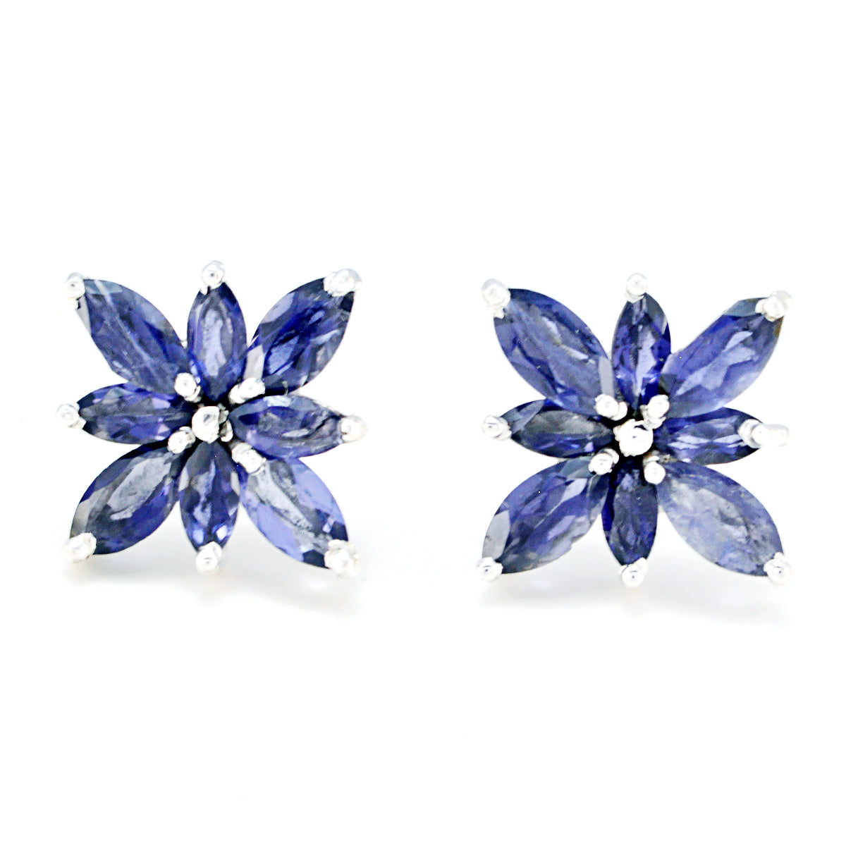 Riyo Nice Gemstone multi shape Faceted Nevy Blue Iolite Silver Earring gift for friendship day