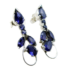 Riyo Nice Gemstone multi shape Faceted Nevy Blue Iolite Silver Earrings gift for grandmother