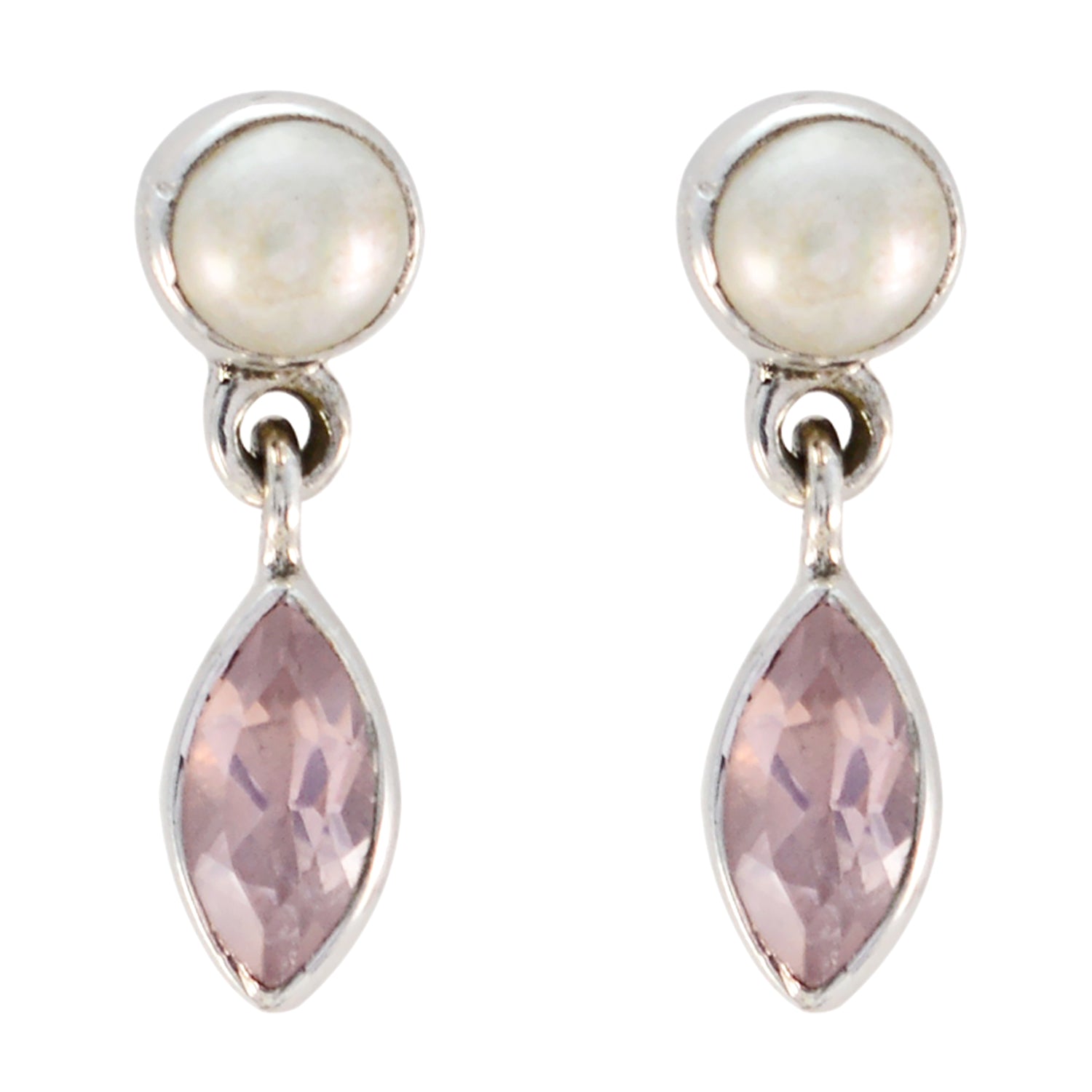 Riyo Nice Gemstone multi shape Faceted Pink Rose Quartz Silver Earring college graduation