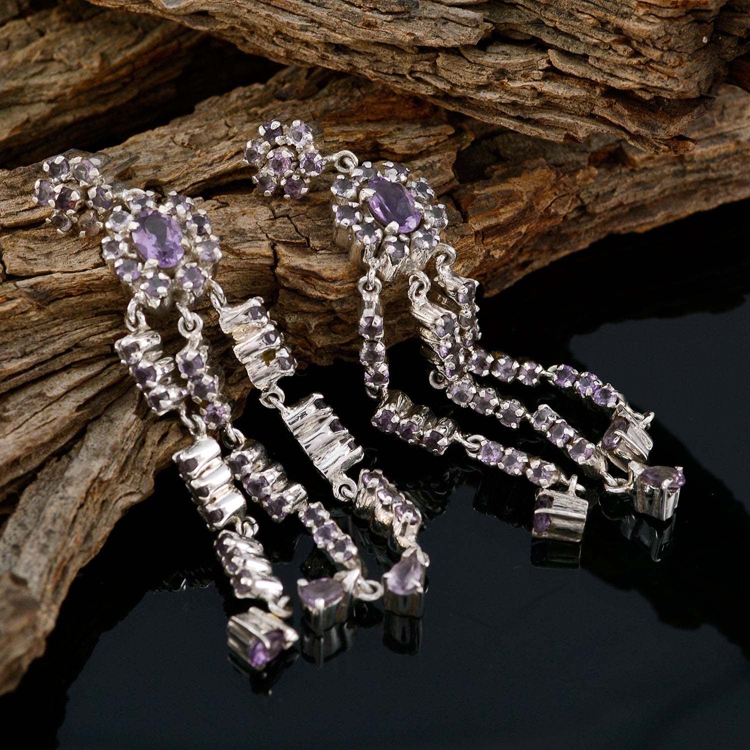 Riyo Nice Gemstone multi shape Faceted Purple Amethyst Silver Earring black Friday gift