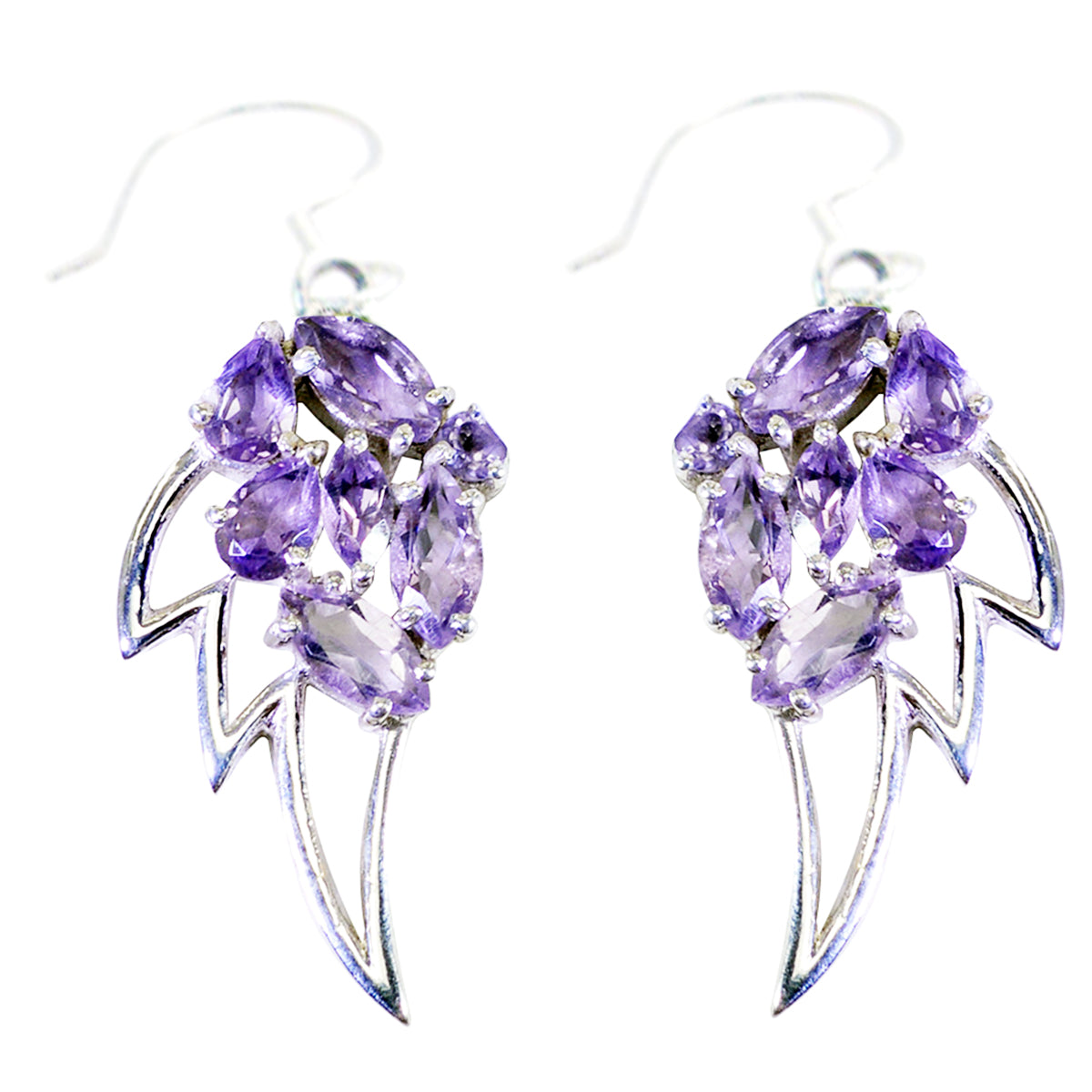 Riyo Nice Gemstone multi shape Faceted Purple Amethyst Silver Earring gift for children day