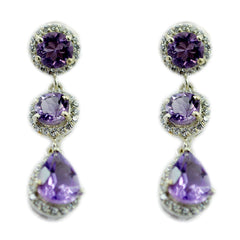 Riyo Nice Gemstone multi shape Faceted Purple Amethyst Silver Earring gift for daughter's day