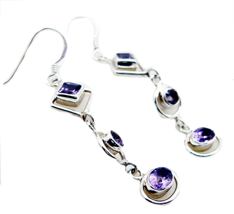 Riyo Nice Gemstone multi shape Faceted Purple Amethyst Silver Earring gift for halloween
