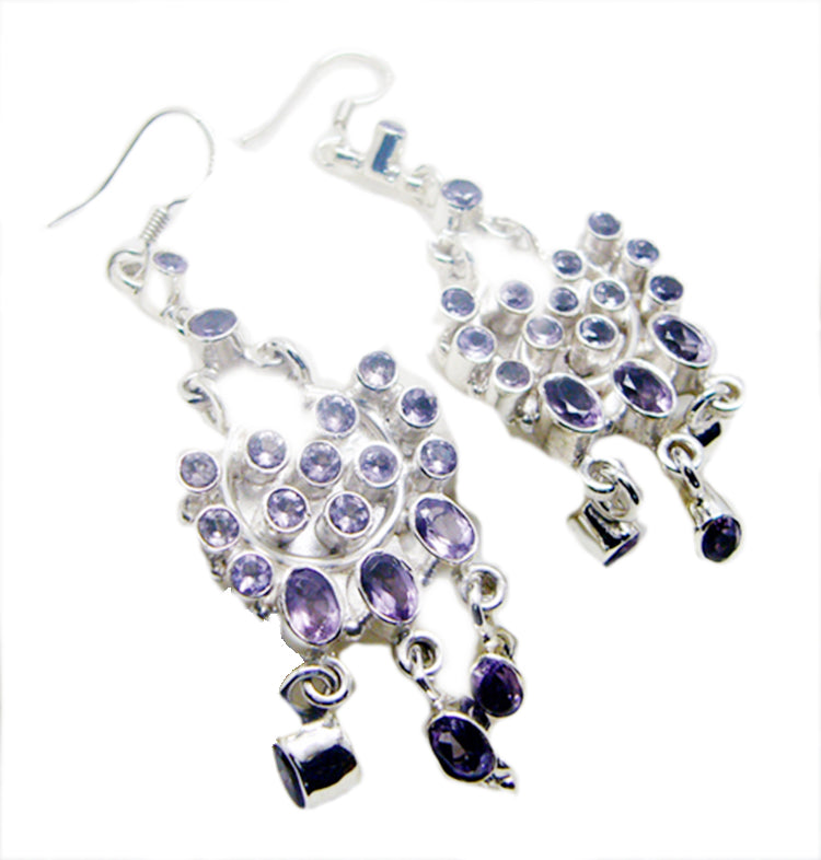 Riyo Nice Gemstone multi shape Faceted Purple Amethyst Silver Earring gift for mother's day