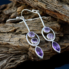 Riyo Nice Gemstone multi shape Faceted Purple Amethyst Silver Earring gift for valentine's day