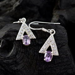 Riyo Nice Gemstone multi shape Faceted Purple Amethyst Silver Earring moms day gift