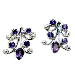 Riyo Nice Gemstone multi shape Faceted Purple Amethyst Silver Earring thanks giving gift