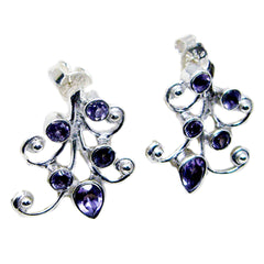 Riyo Nice Gemstone multi shape Faceted Purple Amethyst Silver Earring thanks giving gift