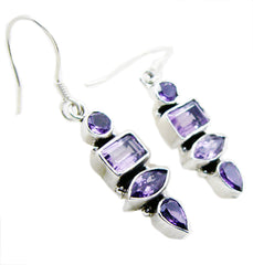 Riyo Nice Gemstone multi shape Faceted Purple Amethyst Silver Earrings frinendship day gift