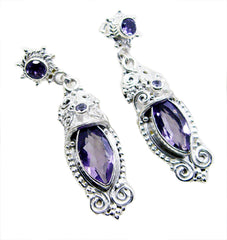 Riyo Nice Gemstone multi shape Faceted Purple Amethyst Silver Earrings gift for labour day