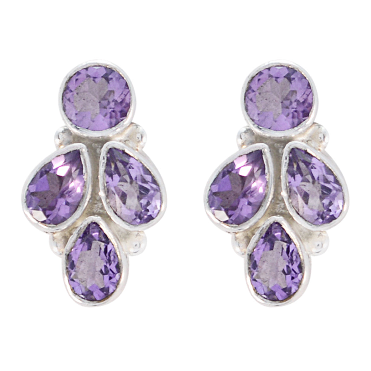 Riyo Nice Gemstone multi shape Faceted Purple Amethyst Silver Earrings gift for sister