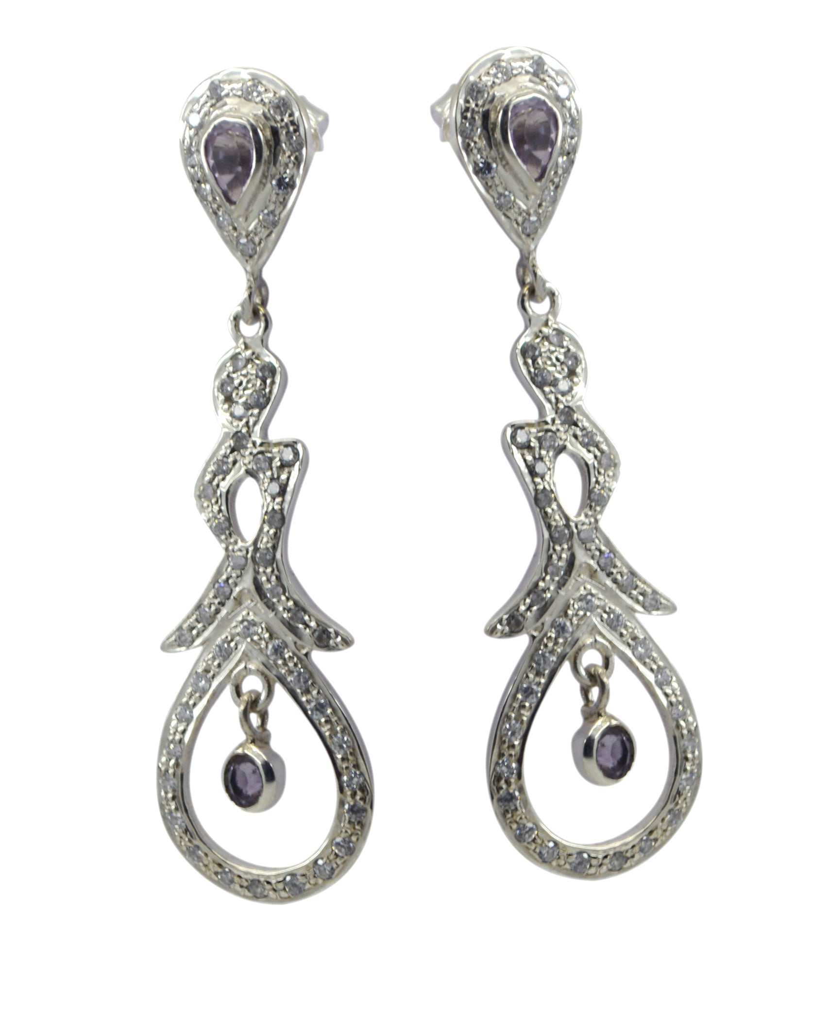 Riyo Nice Gemstone multi shape Faceted Purple Amethyst Silver Earrings gift for wife