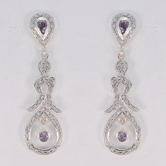 Riyo Nice Gemstone multi shape Faceted Purple Amethyst Silver Earrings gift for wife