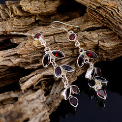 Riyo Nice Gemstone multi shape Faceted Red Garnet Silver Earring christmas gift