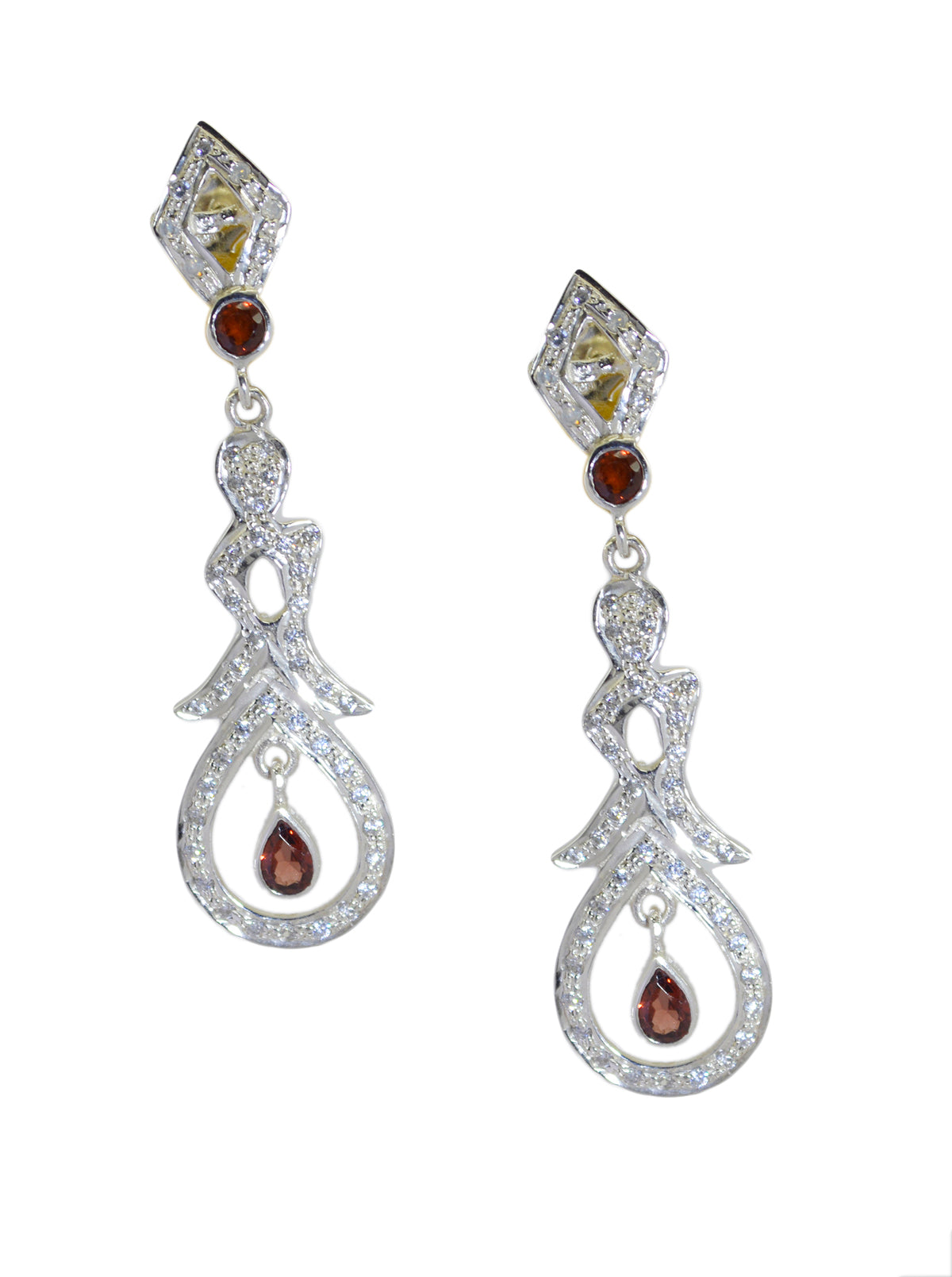 Riyo Nice Gemstone multi shape Faceted Red Garnet Silver Earring gift for friends