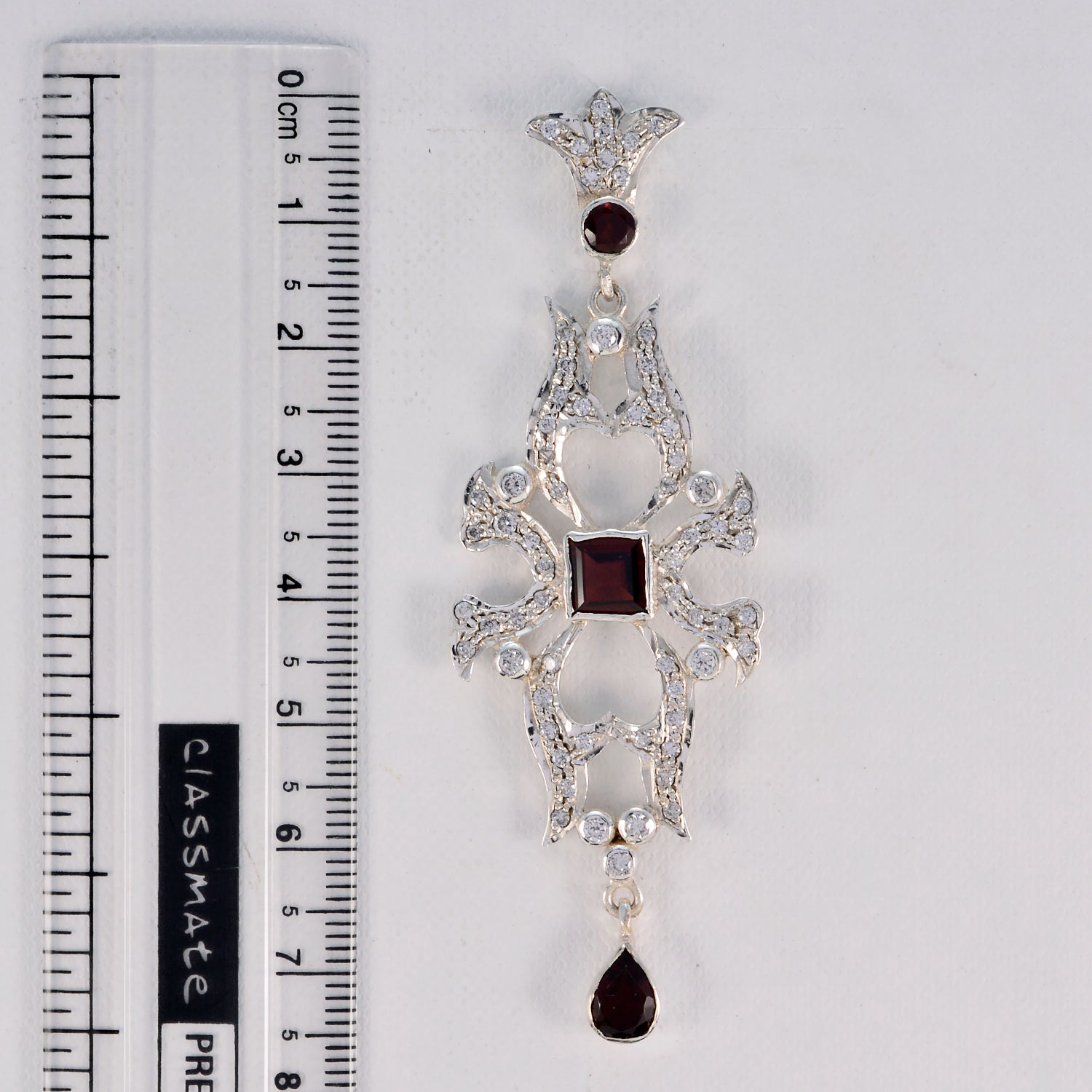 Riyo Nice Gemstone multi shape Faceted Red Garnet Silver Earring gift for mother's day