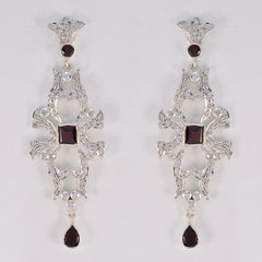 Riyo Nice Gemstone multi shape Faceted Red Garnet Silver Earring gift for mother's day
