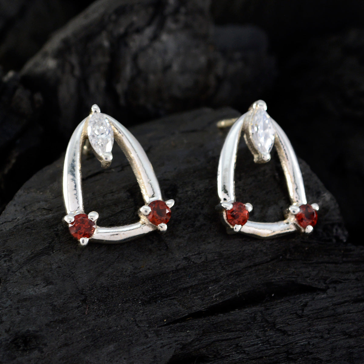 Riyo Nice Gemstone multi shape Faceted Red Garnet Silver Earring gift for st. patricks day