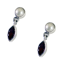 Riyo Nice Gemstone multi shape Faceted Red Garnet Silver Earrings gift for new years day