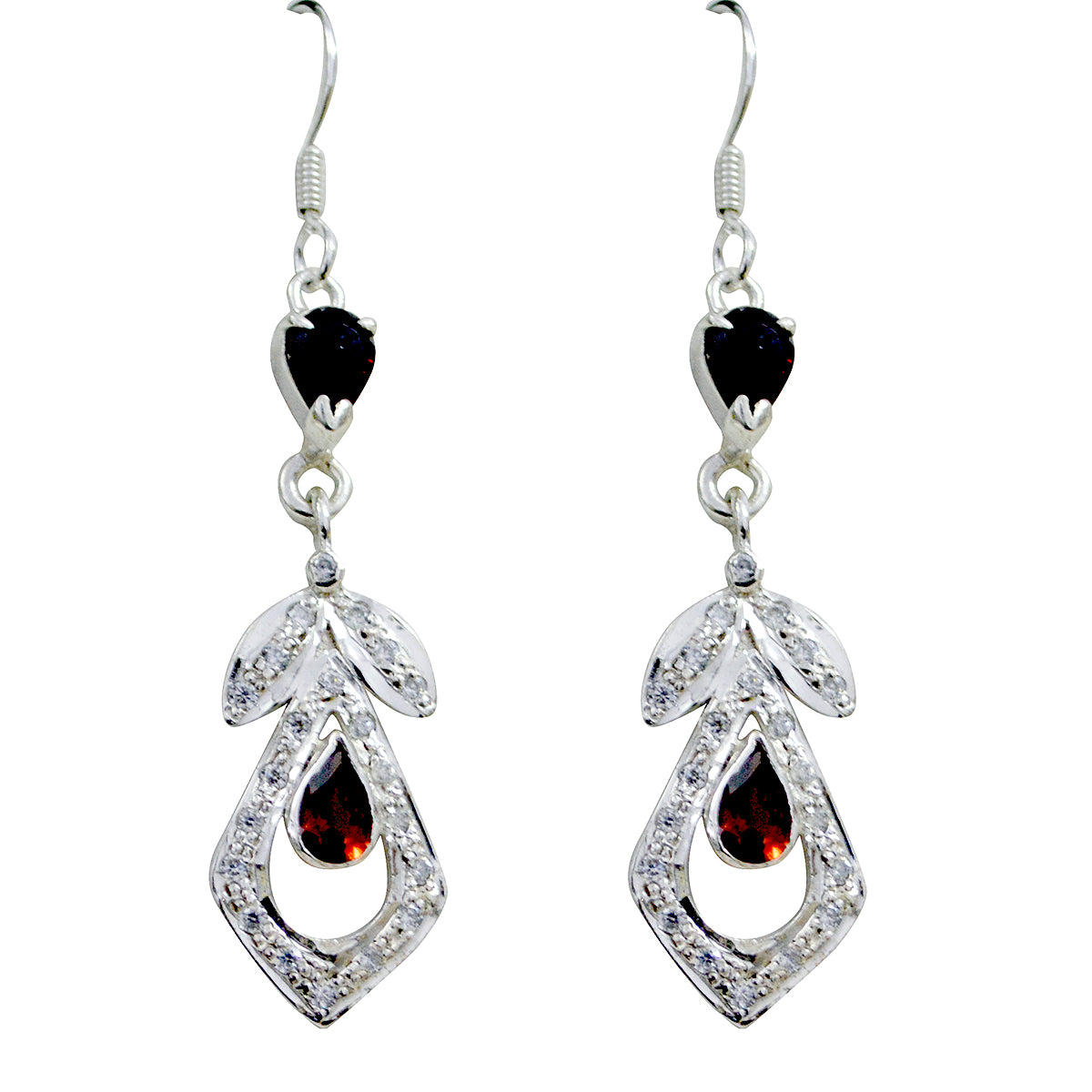 Riyo Nice Gemstone multi shape Faceted Red Garnet Silver Earrings gift for st. patricks day