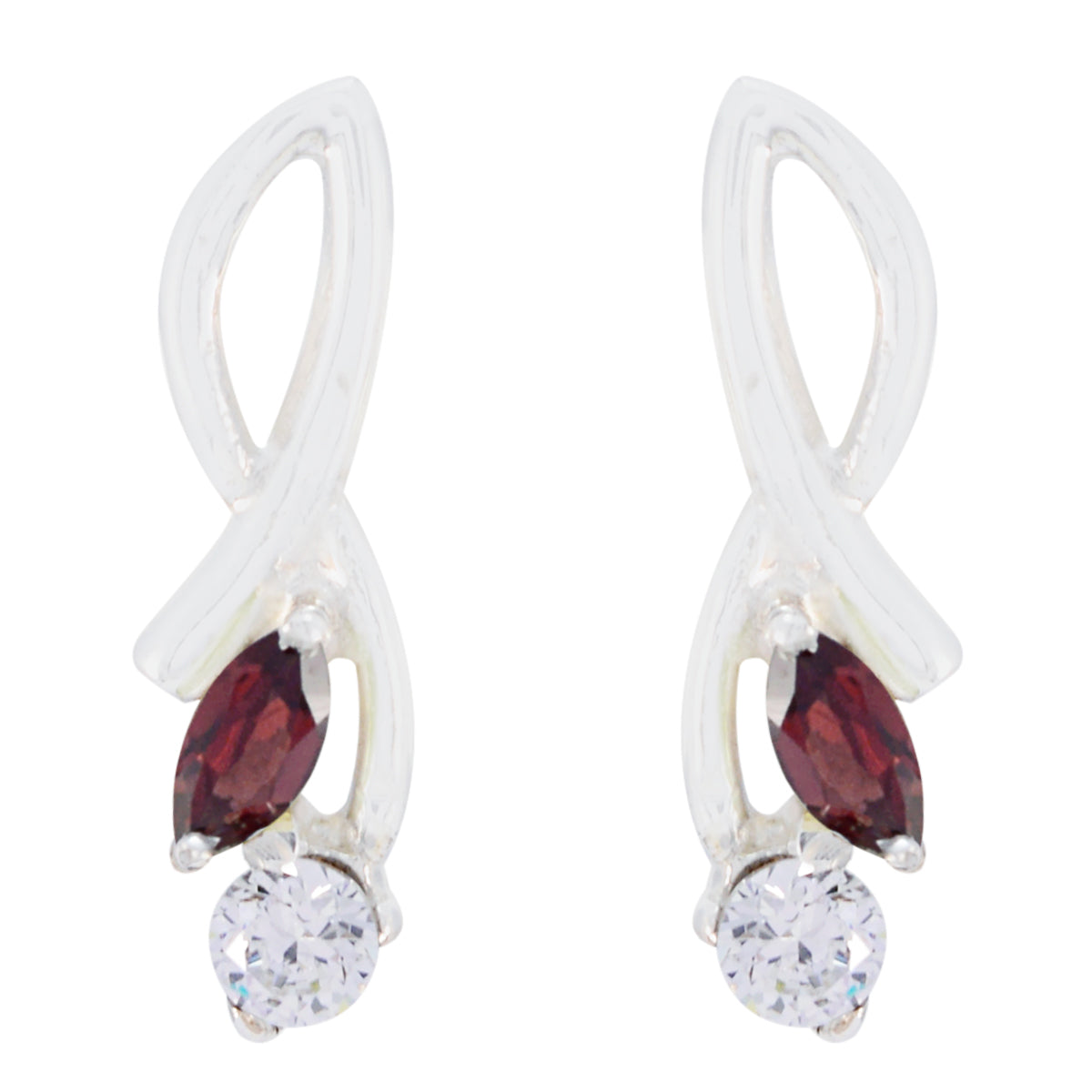 Riyo Nice Gemstone multi shape Faceted Red Garnet Silver Earrings gift for teacher's day