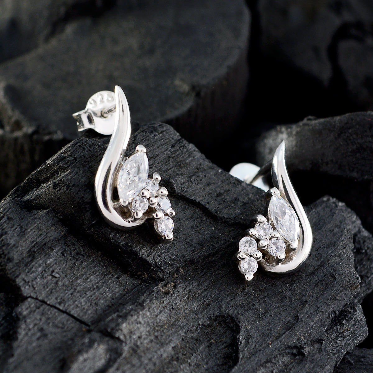 Riyo Nice Gemstone multi shape Faceted White White CZ Silver Earring gift for engagement