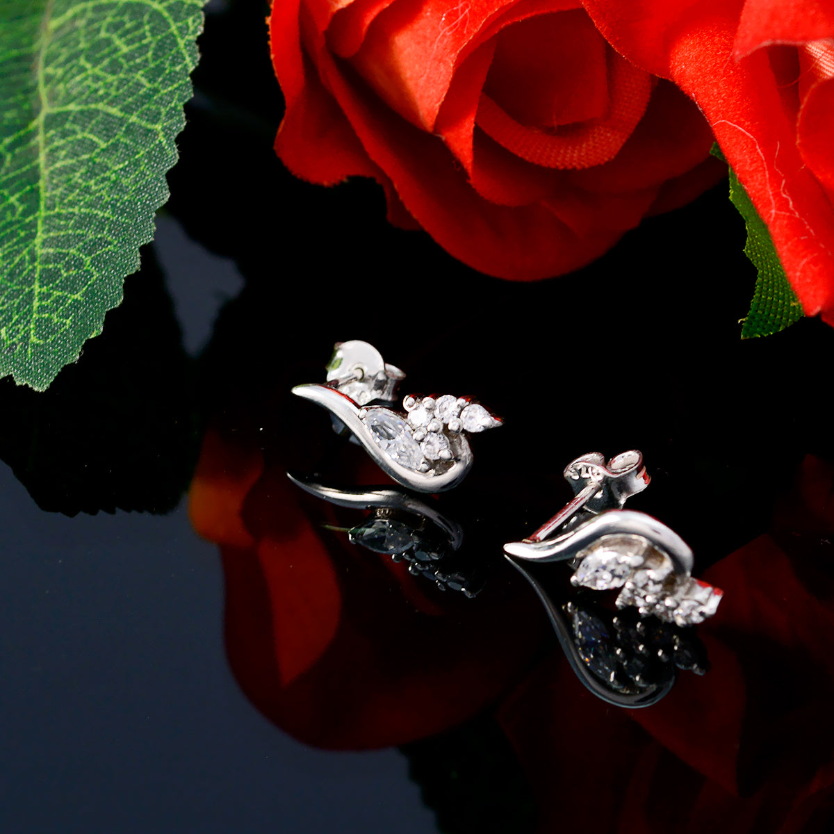 Riyo Nice Gemstone multi shape Faceted White White CZ Silver Earring gift for engagement