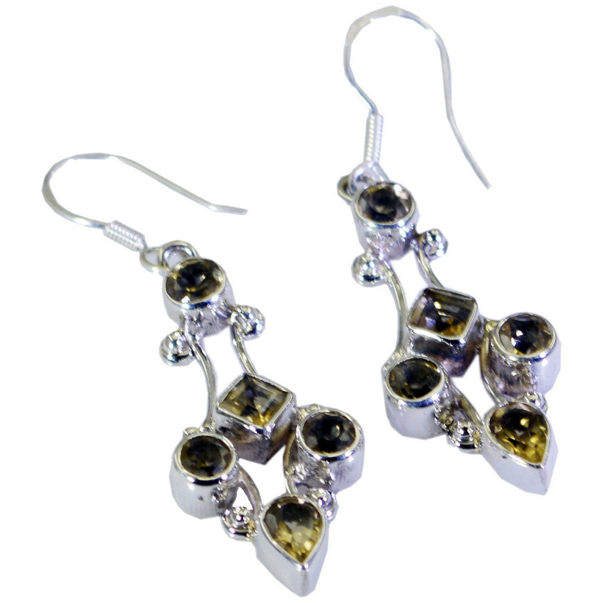 Riyo Nice Gemstone multi shape Faceted Yellow Citrine Silver Earring gift for valentine's day