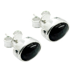 Riyo Nice Gemstone oval Cabochon Black Onyx Silver Earring brithday gift