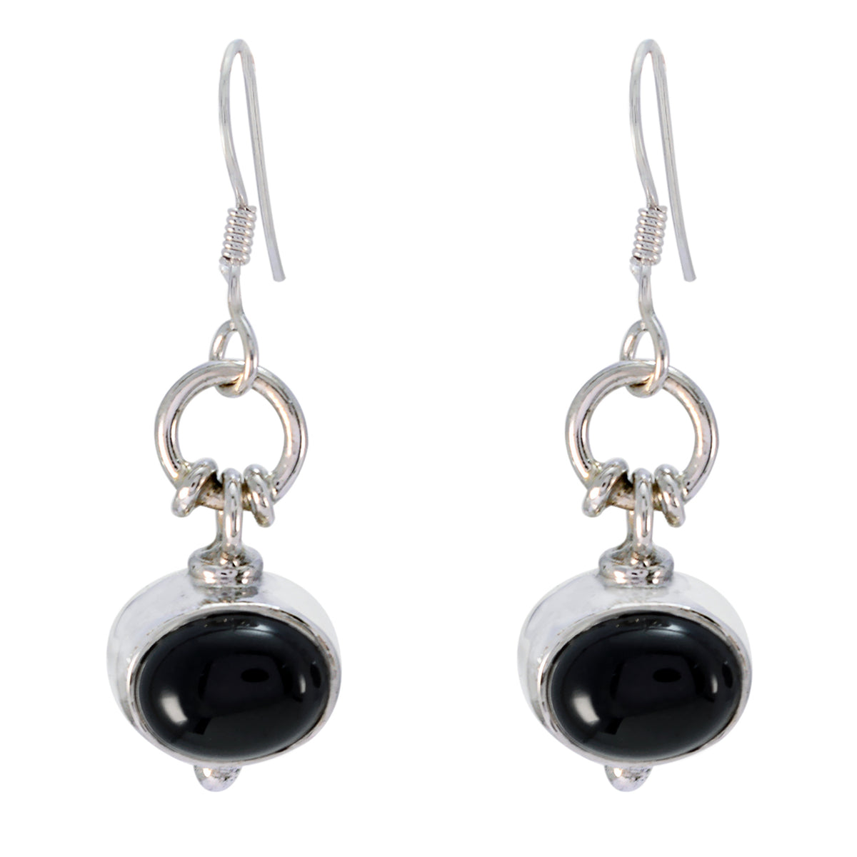 Riyo Nice Gemstone oval Cabochon Black Onyx Silver Earring graduation gift