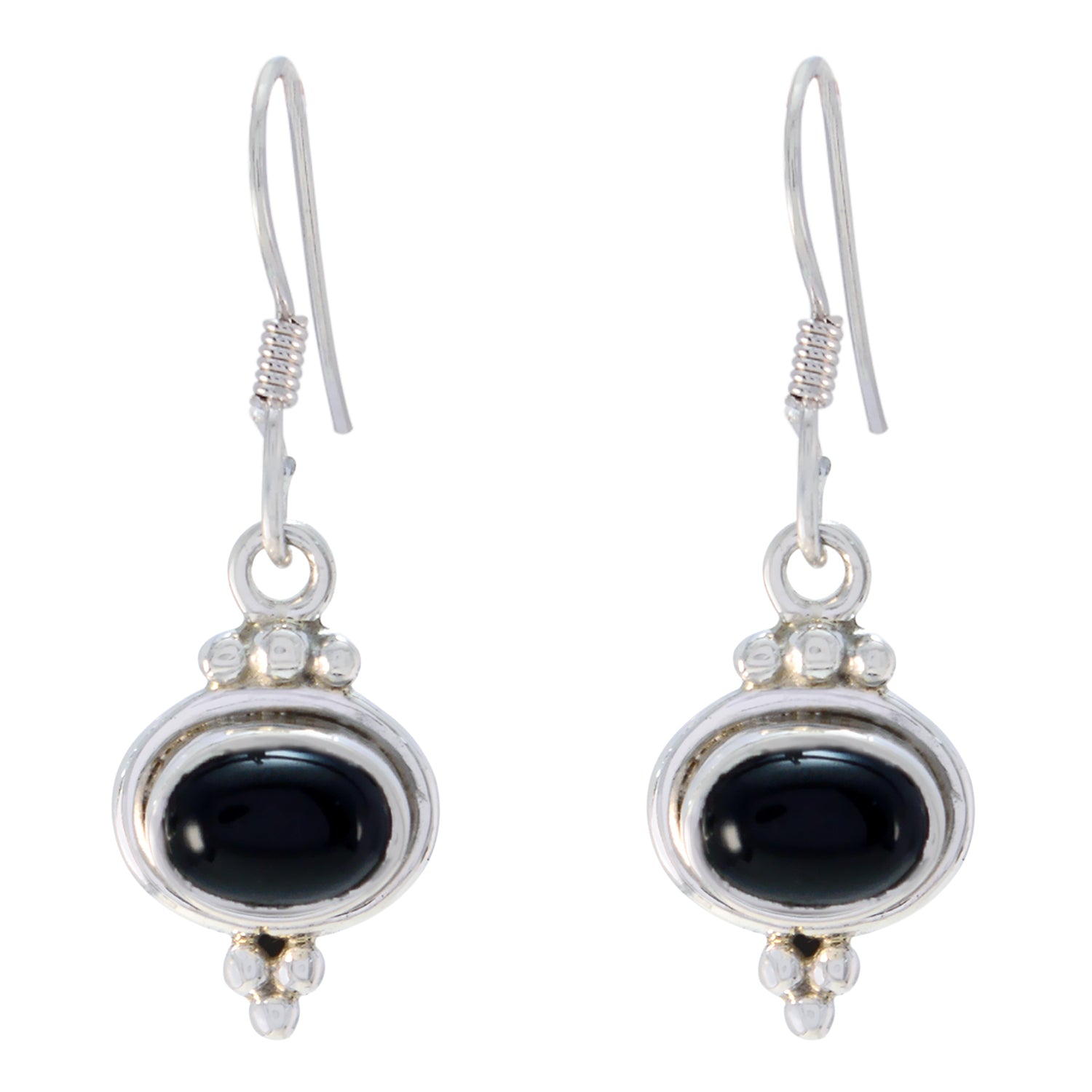 Riyo Nice Gemstone oval Cabochon Black Onyx Silver Earrings daughter's day gift