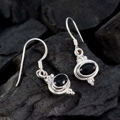 Riyo Nice Gemstone oval Cabochon Black Onyx Silver Earrings daughter's day gift
