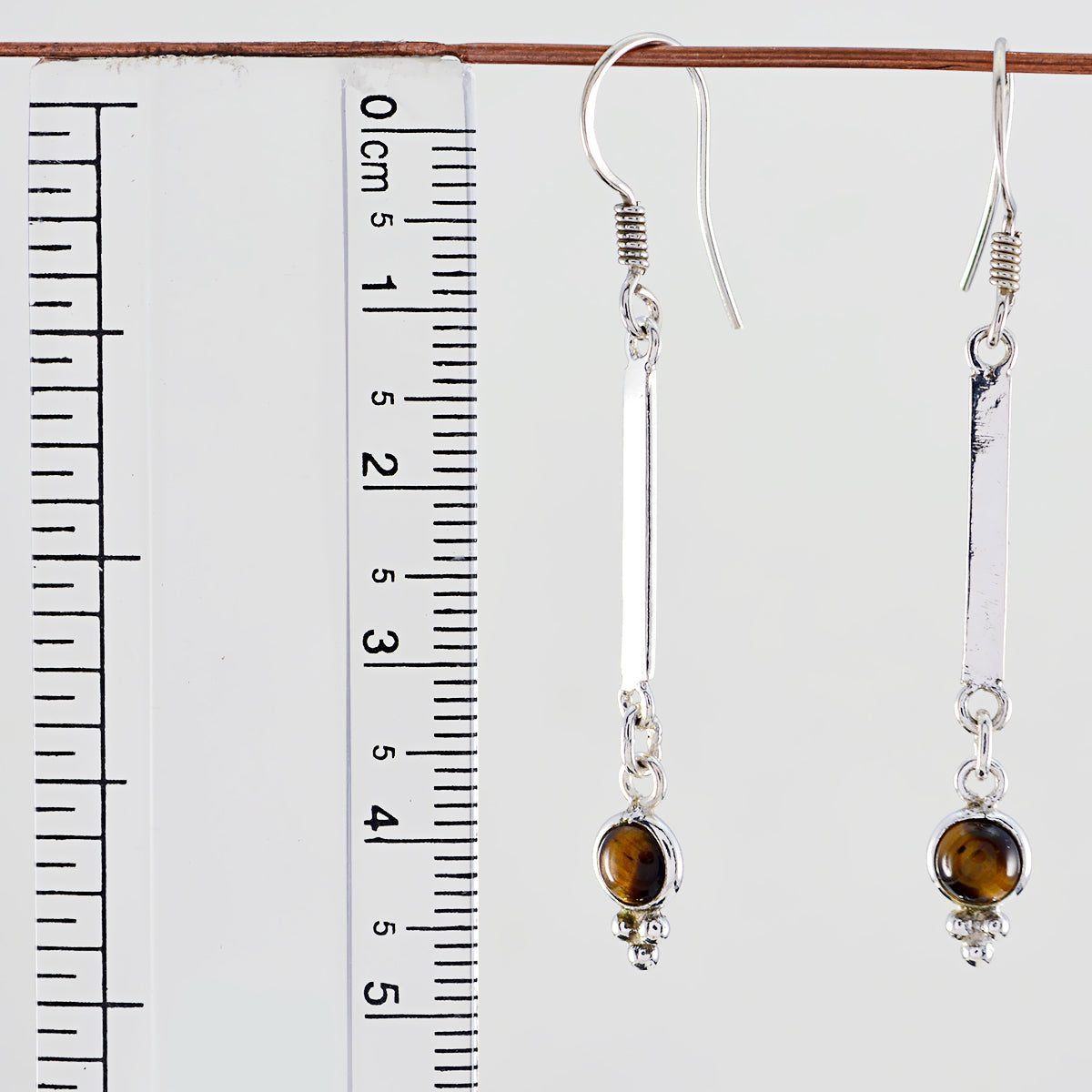 Riyo Nice Gemstone oval Cabochon Brown Tiger Eye Silver Earring gift for mother