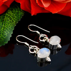Riyo Nice Gemstone oval Cabochon White Rainbow Moonstone Silver Earrings mom gift