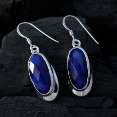 Riyo Nice Gemstone oval Checker Aqua Chalcedoy Silver Earring gift for st. patricks day