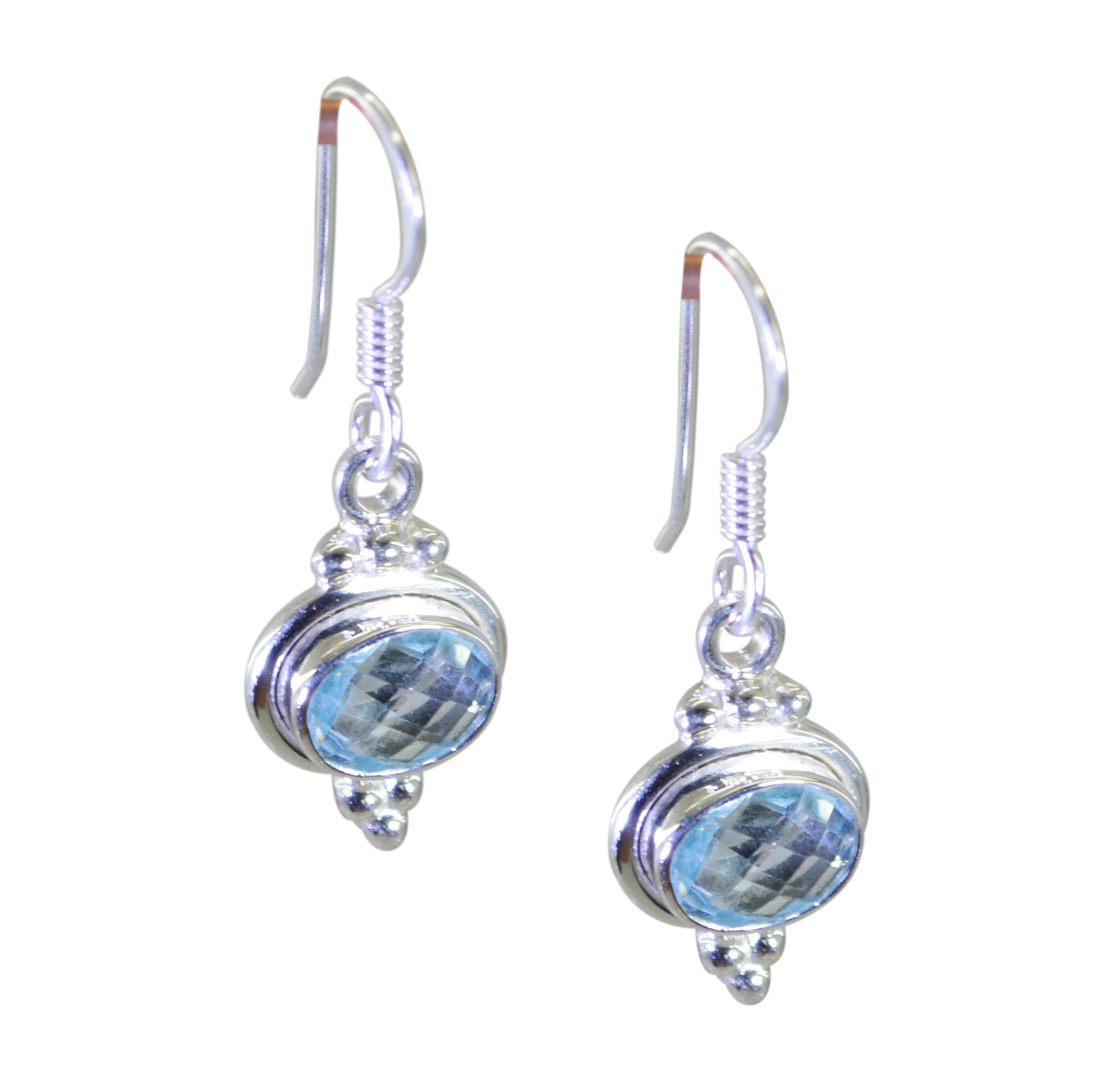 Riyo Nice Gemstone oval Checker Blue Topaz Silver Earrings engagement gift