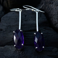 Riyo Nice Gemstone oval Checker Purple Amethyst Silver Earring gift for teachers day