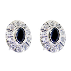 Riyo Nice Gemstone oval Faceted Black Onyx Silver Earring engagement gift
