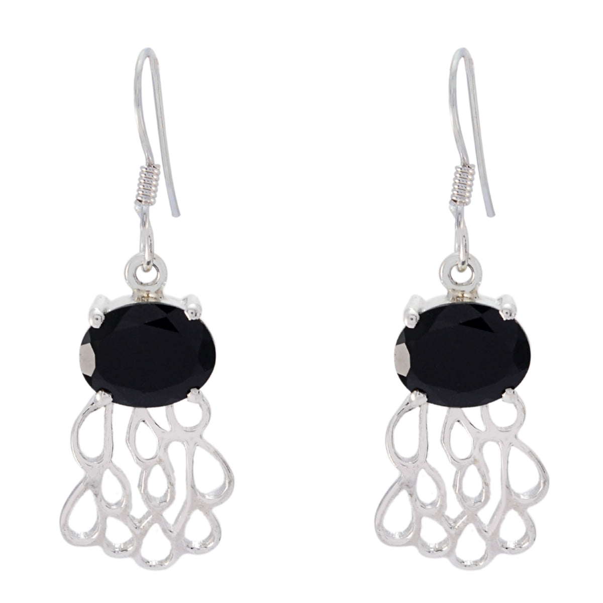 Riyo Nice Gemstone oval Faceted Black Onyx Silver Earrings gift for boxing day
