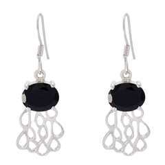 Riyo Nice Gemstone oval Faceted Black Onyx Silver Earrings gift for boxing day