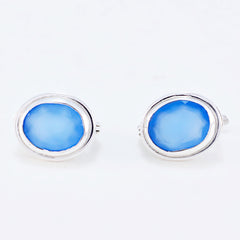 Riyo Nice Gemstone oval Faceted Blue Chalcedony Silver Earrings gift for good