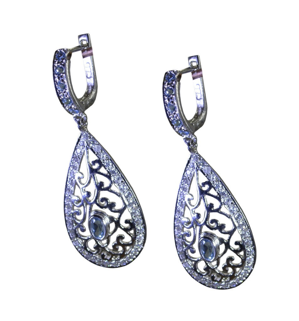 Riyo Nice Gemstone oval Faceted Blue Topaz Silver Earring girlfriend gift