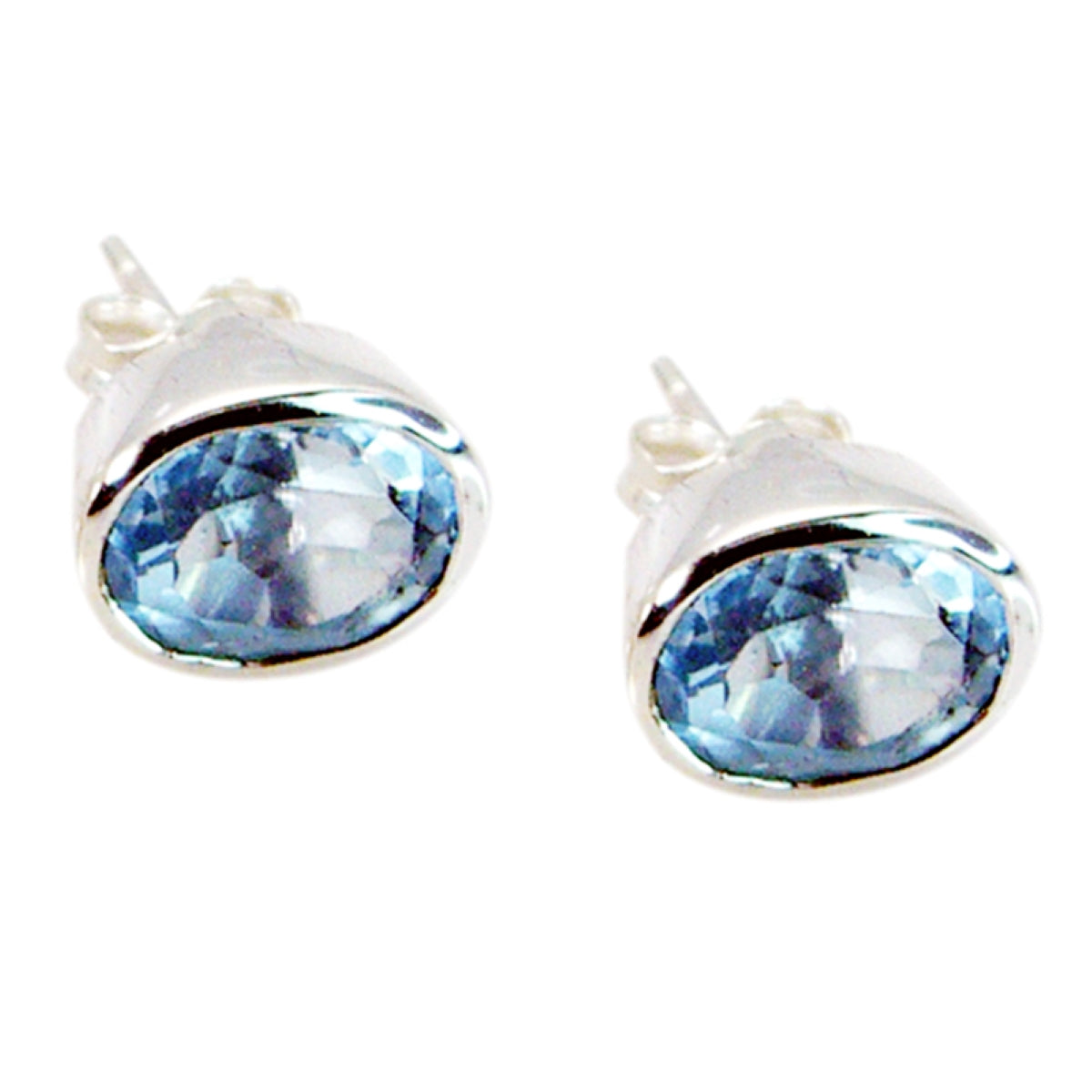 Riyo Nice Gemstone oval Faceted Blue Topaz Silver Earrings gift for cyber Monday
