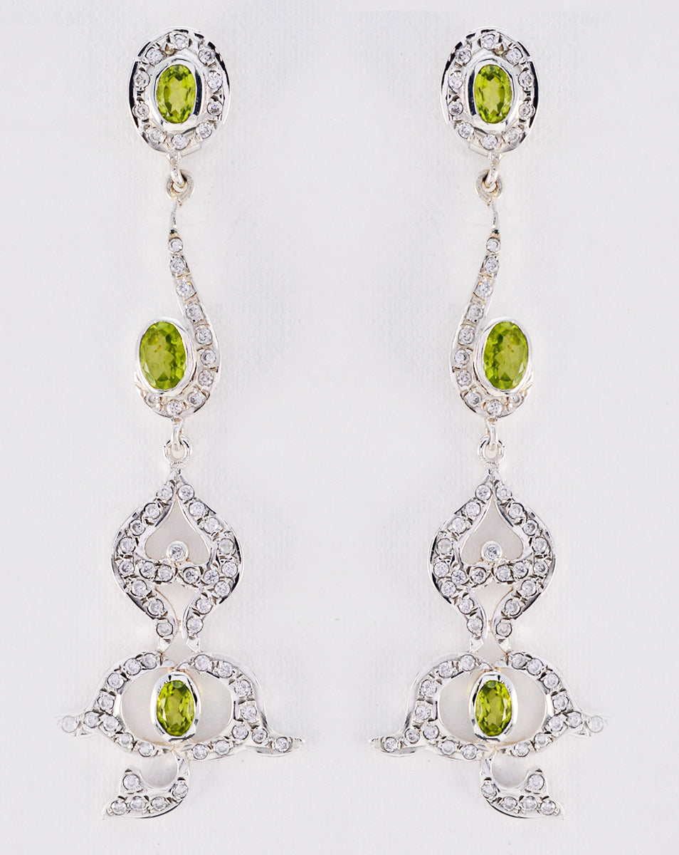 Riyo Nice Gemstone oval Faceted Green Peridot Silver Earrings halloween gift