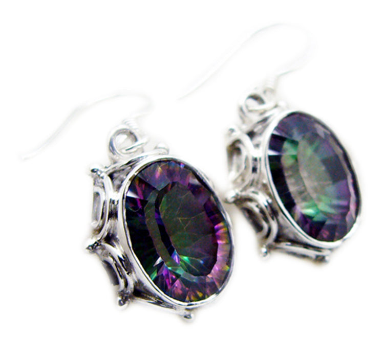 Riyo Nice Gemstone oval Faceted Multi Mystic Quartz Silver Earring gift for handmade