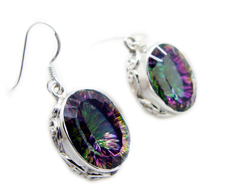 Riyo Nice Gemstone oval Faceted Multi Mystic Quartz Silver Earring gift for new years day