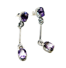 Riyo Nice Gemstone oval Faceted Purple Amethyst Silver Earring gift for easter Sunday